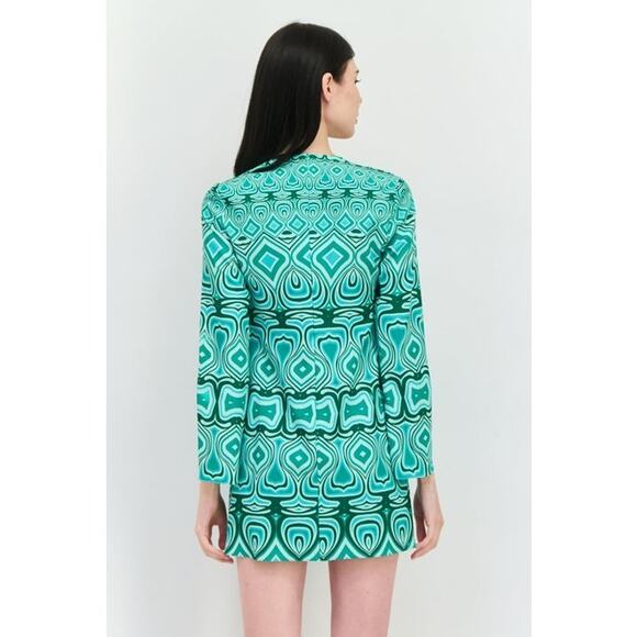 NWT MANGO Women Abstract Print Mini Dress, Green Combo Medium - Picture 2 of 8